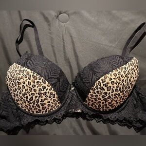 Leopard Print Black Lace Bra